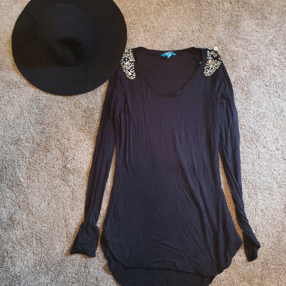 Long sleever with jewels on shoulder top